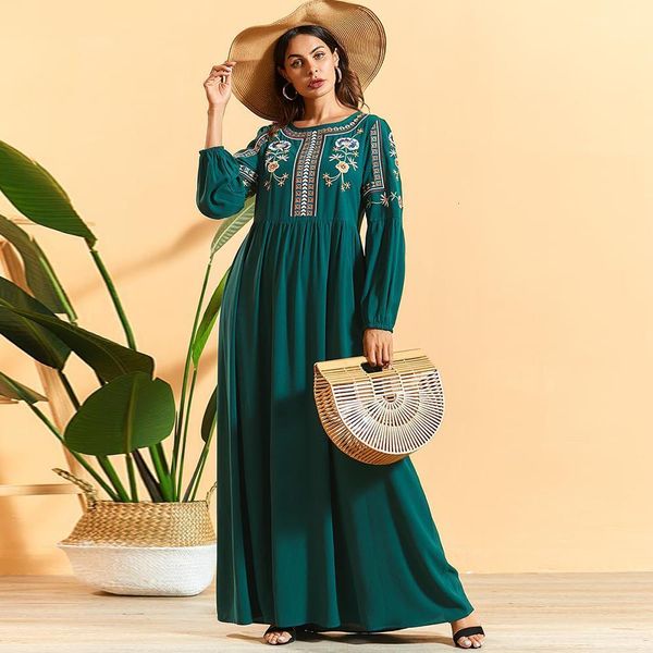 

siskakia a line long dress ethnic geometric floral embroidery loose plus size middle east mini dresses womens maxi dress ramadan 2021, Black;gray