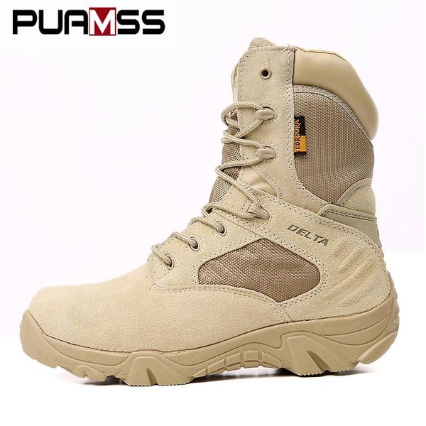 

2020 new men boots combat boots breathable durable men camouflage army forces rubber mid-calf safety, Black