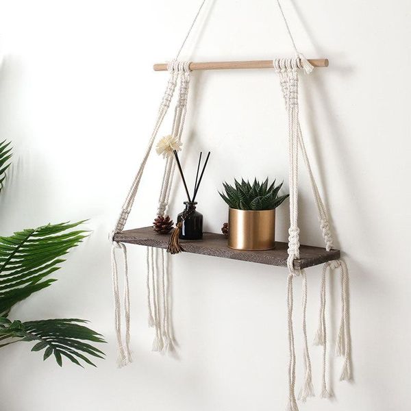 

tapestries cilected macrame wall hanging shelf handmade woven floating wood tapestry cotton rope tassel plants hanger for home dÃ©cor