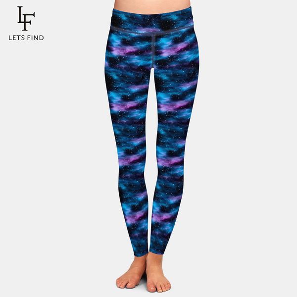 

letsfind 220gsm double side brushed milk silk print women leggings beautiful galaxy print high waist plus size fitness leggings h1210, Black