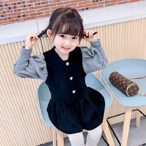 

plush drs 2020 winter new girls' korean v-neck bubble long sve princs skirt, Red;yellow