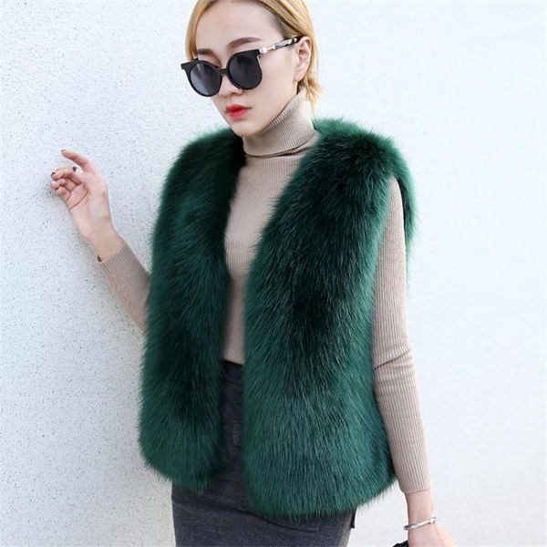

new short fur vest winter women faux fur vest furry slim women's fake female winter coat plus size faux wz0661, Black