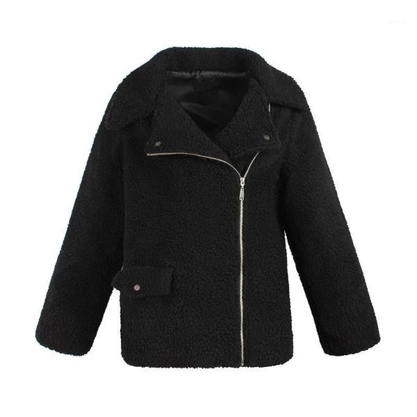 

fashion thickened holiday home daily outwear women winter jacket office long sleeve solid front zipper keep warm faux wool1, Black;brown