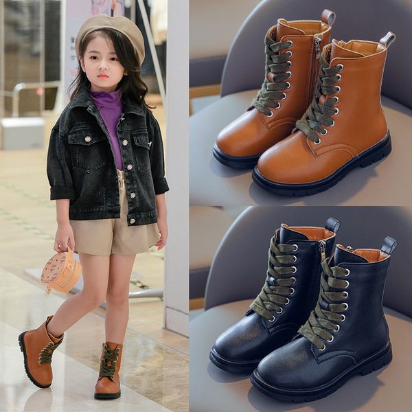 

british style children' martin girls boots non-slip spring autumn kids leather shoes black brown 3 4 5 6 7 8 9 10 11 12t, Black;grey