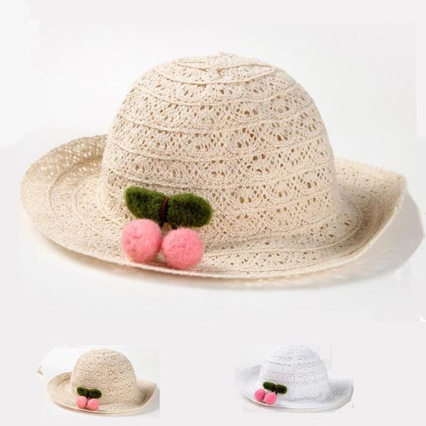 

caps & hats siloqin 2021 summer children's straw soft cartoon cherry hat girl sunscreen cap travel baby kids breathable sun caps1, Yellow