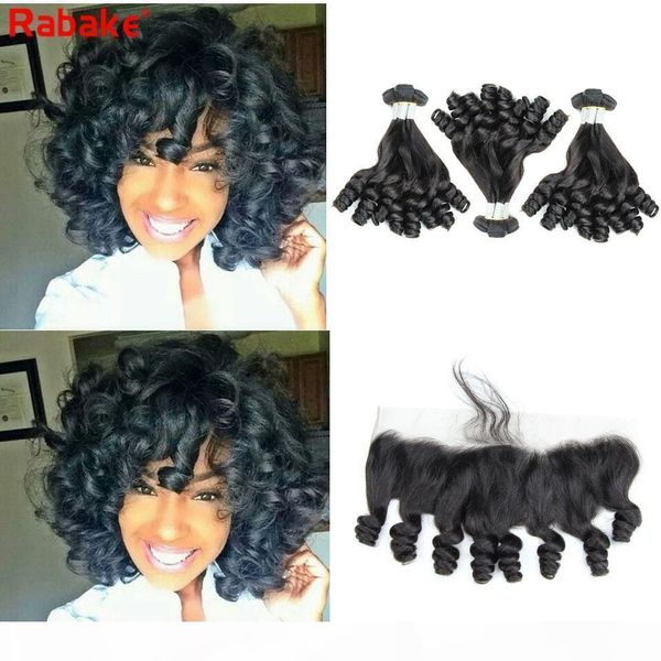 

remy aunty funmi human hair bundles with frontal rabake aunty funmi curly hair boucy romance curls brazilian cuticle aligned hair extensions, Black;brown