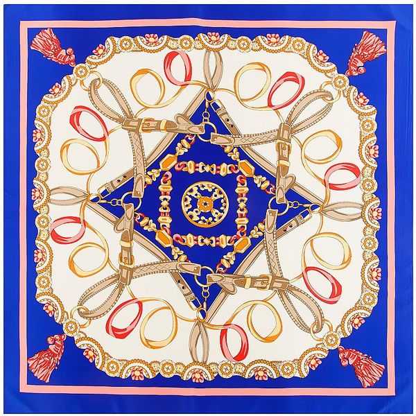 

new 100% twill silk scarf women europe belt tassel print square scarves 100 x 100cm large bandana wraps hijab, Blue;gray