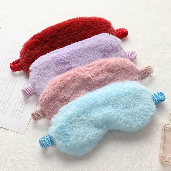 

women soft fur sleeping mask 3d cartoon fluffy faux silk satin blindfold drop shipping warm winter eye cover