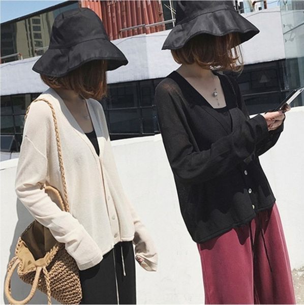 

pcgyf летнее пальто женщин тонкий лед кардиган шелк шаль вязаная шаль небольшой весной и осенью ультра-тонкий солнцезащитный крем свободный, White;black