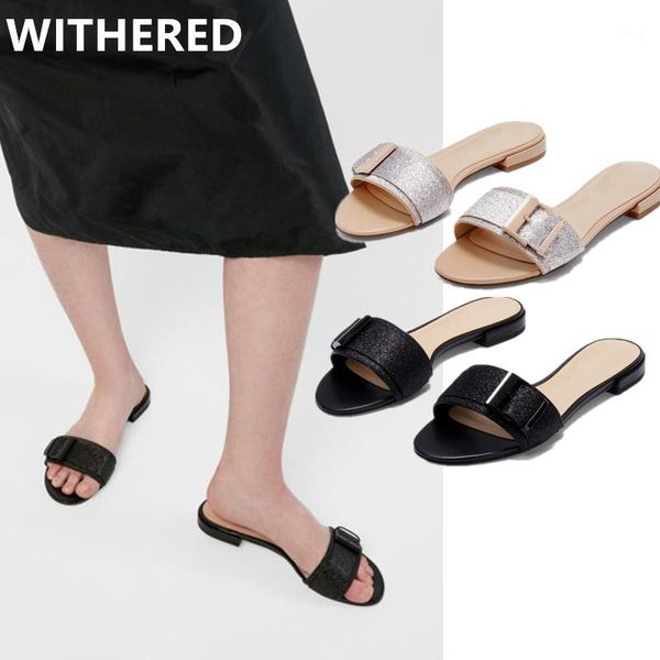 

slippers withered shoes women ins fashion blogger england style office lady simple metal buckle 2021 summer woman1, Black