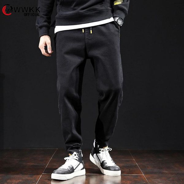 

spring autumn fashion men jeans japanese vintage denim cargo pants spliced harem trousers hip hop jeans men joggers, Blue
