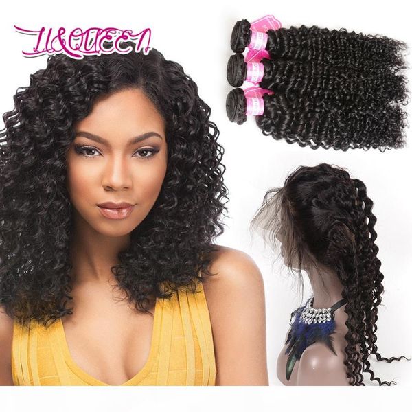 

malaysian human hair 3 bundles with 360 lace frontal 4 pieces lot virgin hair wefts with baby hair pre plucked deep wave, Black;brown