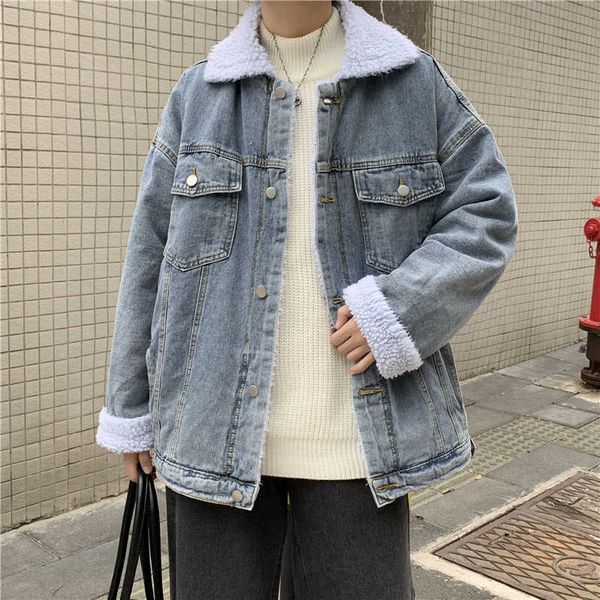 

autumn and winter lamb wool denim cotton padded jacket for men, Black;brown