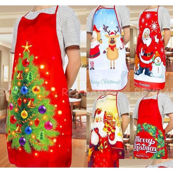 

red christmas aprons santa claus aprons women and men dinner party decor home kitchen cooking baking clea jllhfm dayupshop