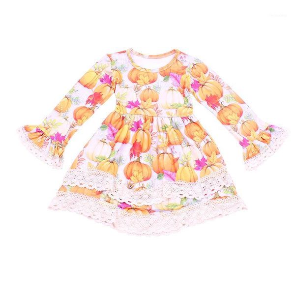 

girl's dresses selling style girls clothings long flare lace sleeve kids pumpkin dress boutique children festival milksilk1, Red;yellow