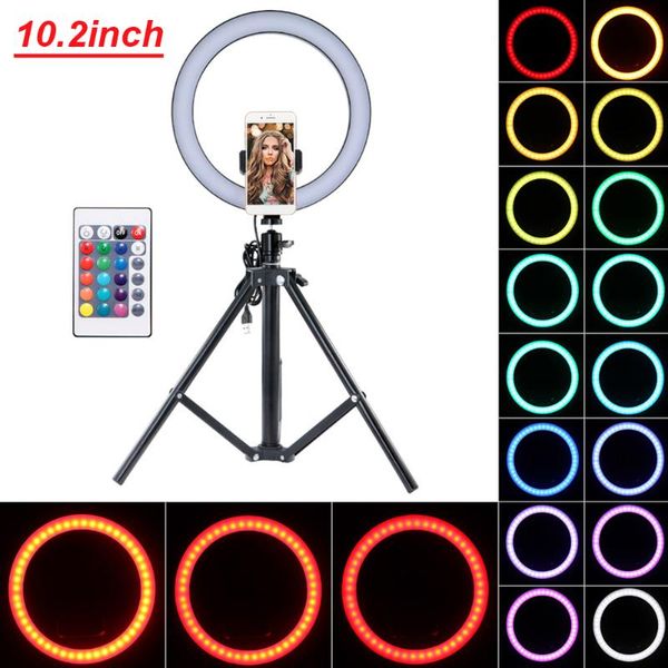 

10inch 16color pgraphy led selfie ring light dimmable camera phone ring lamp with stand tripods for makeup video live studio