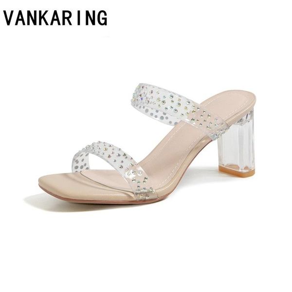 

brand summer shoes women sandals transparent pvc+crystal party shoes high heels open toe dress ladies beach slippers, Black