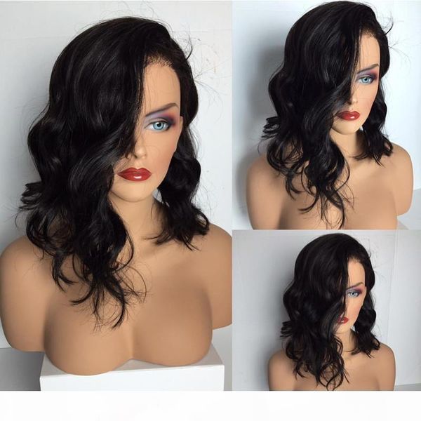 

7a short wave human hair bob wigs brazilian virign full lace human hair wigs for black women wavy lace front bob wig, Black;brown