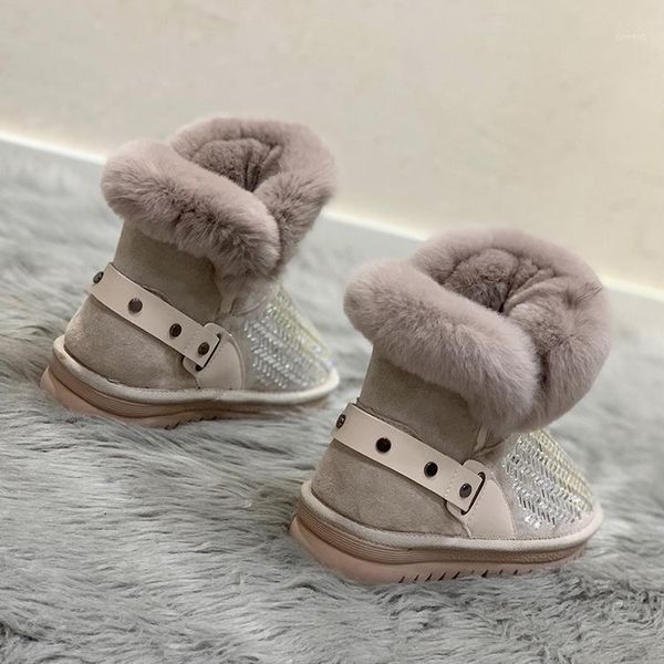 

flat heel brand women's shoes platform lady boots crystal australia plush round toe winter footwear boots-women1, Black