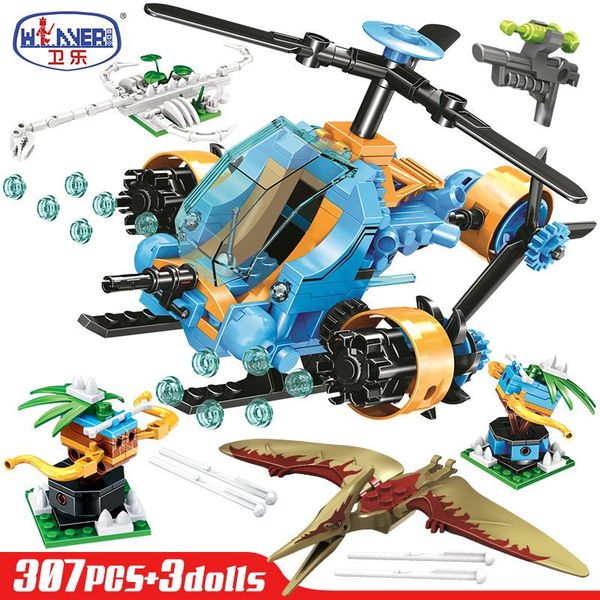 

erbo 307pcs jurassic parked helicopter model building blocks jurassic world capture dinosaur bricks toys for children gifts yxlkex xhlove