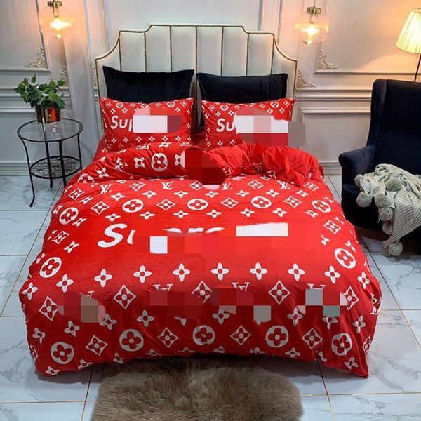 

full red designer bedding sets warm velvet  size designer bedding pillow cases letter print winter luxury bedding