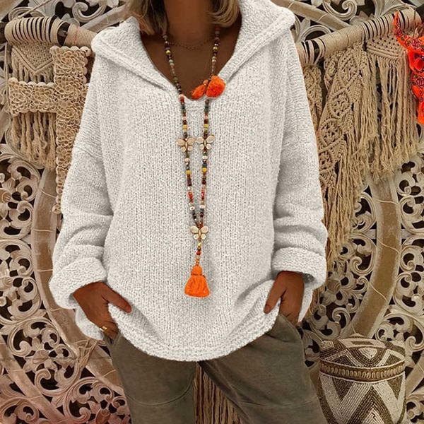 

2019 new western style loose hooded female solid color women's sweater, White;black