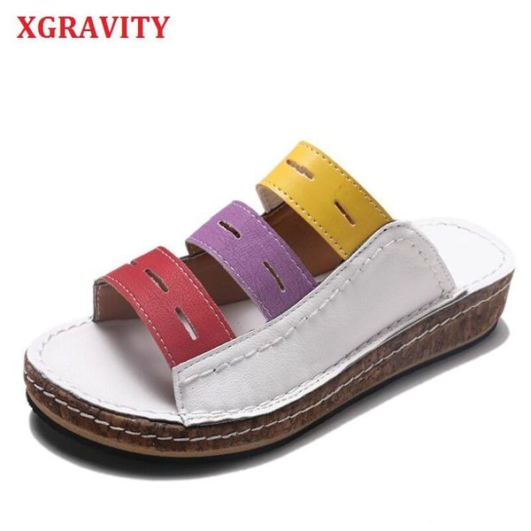 

xgravity size 35-43 open toe wedge shoes fashion mix colored colorful women wedges slides female plus size footwear b090, Black