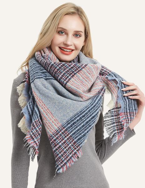 

scarves spring winter women knitted scarf plaid warm cashmere shawls lady wrap blanket female, Blue;gray