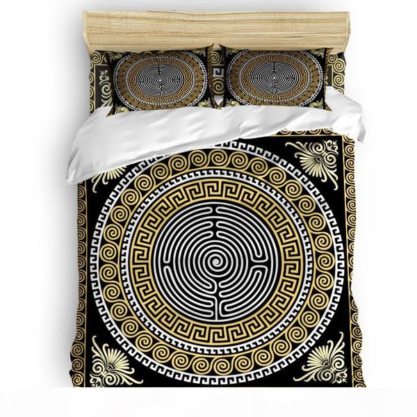 

circle pattern black golden yellow greece duvet cover set 2 3 4pcs bedding set bed sheet pillowcases cover
