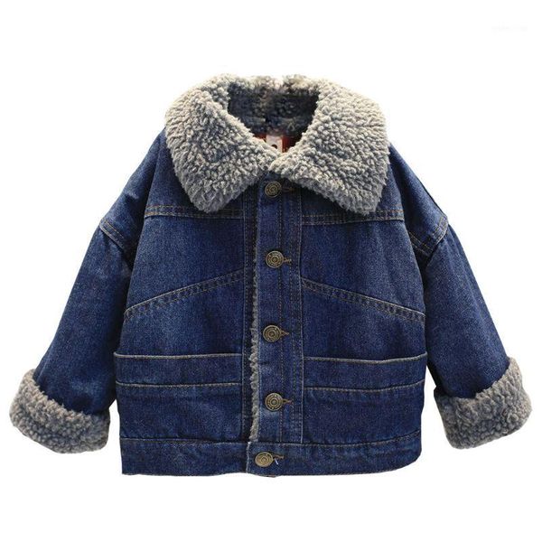 

1-5t kids jacket coat toddler kids baby denim thick cotton jacket children's autumn winter coat fashion clothes1, Blue;gray
