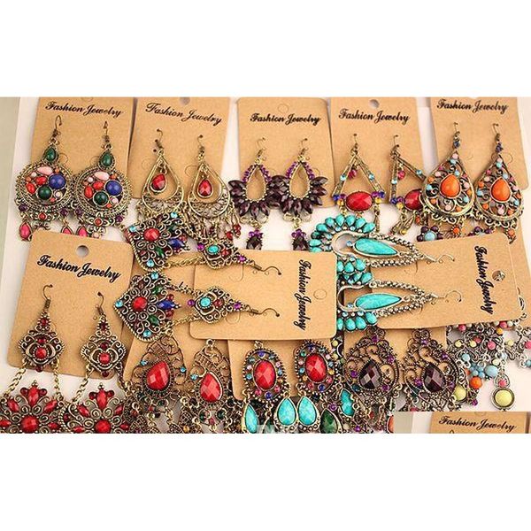 

2018 new fashion vintage tibetan silver/bronze resin gem diamond earrings bohemia style jewelry mixed 24 sqcztv beauty888