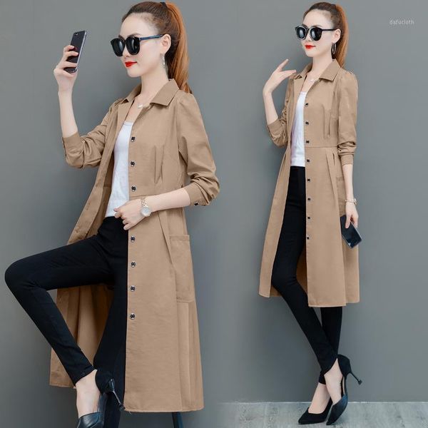 

ladies red slim mid-length windbreaker 2020 spring autumn korean solid plus size single-breasted trench coat for women 4xl z3451, Tan;black