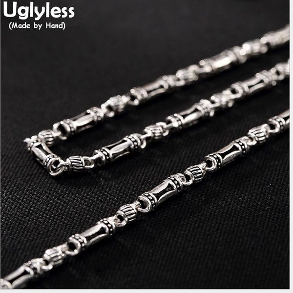 

uglyless 925 sterling silver men necklaces without pendant vintage 3.5mm barrel beading chains women cool jewelry collier unisex