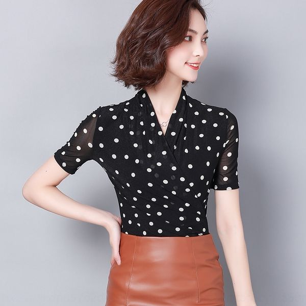 

mld76 2019 новый черный v-образным вырезом с коротким небольшой fashionablet и slimforeign стиль top tslim рукав рубашки топ xcujj, White