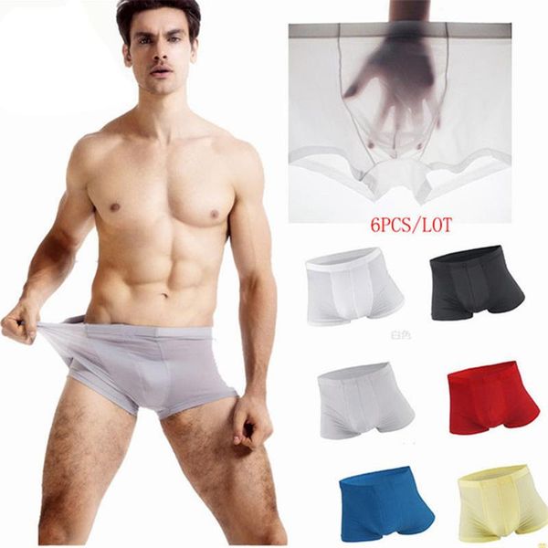 

brand mens underwear male ultra thin transparent ice silk boxer shorts men panties cueca masculina 6pcs/lot, Black;white