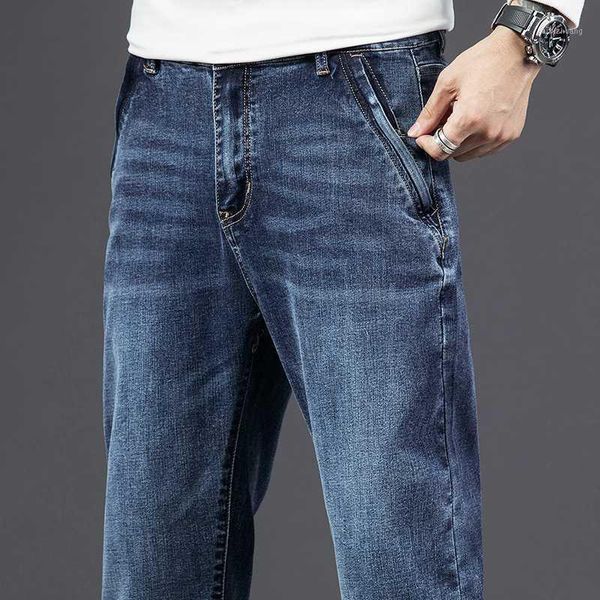 

2020 new men's autumn blue loose elastic jeans fashion business classic style jeans denim pants smart casual trousers male,8811