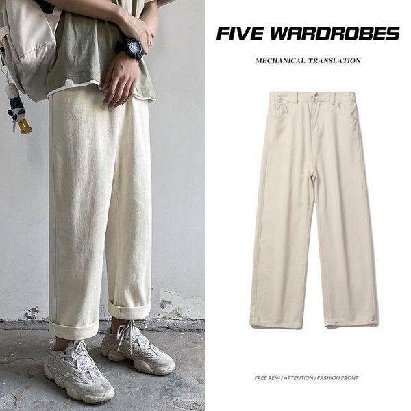 

black beige jeans men's fashion retro casual straight jeans men pants streetwear wild hip hop loose denim trousers mens s-2xl1, Blue