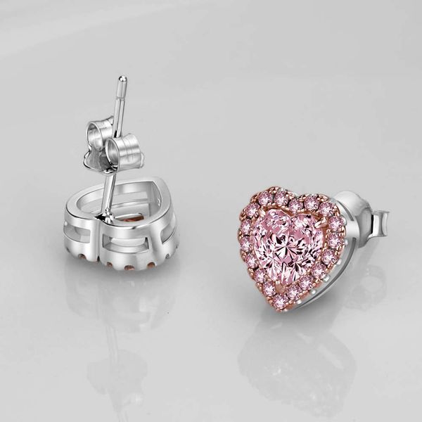 

luxurys designers fashion ed073 love zircon female pink diamond earrings 925 tremella needle peach heart yellow diamond earrings, Silver