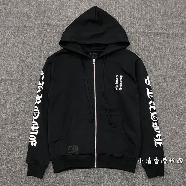 

new ch sanskrit letter floral arm printed zipper coat for men and women, Black