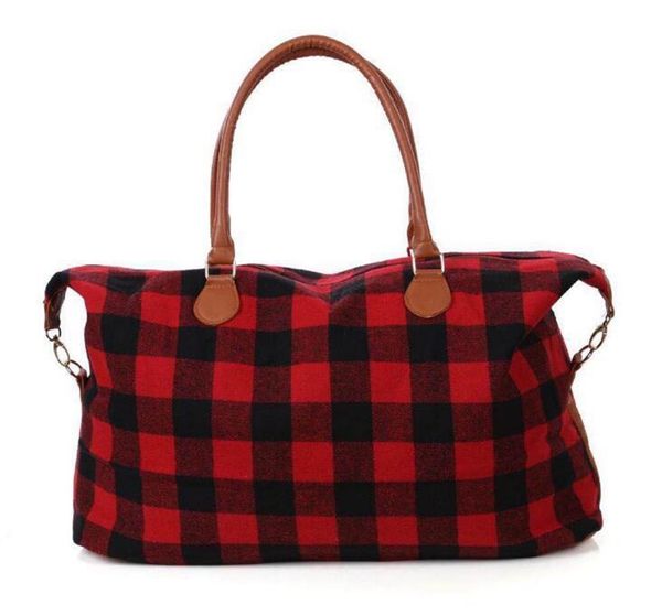

black buffalo plaid tote bag for weekend trip vacation weekender overnight bag totes duffel handbags kka8278