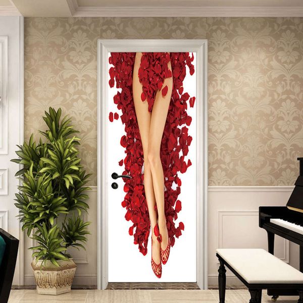 

thickened slim legs rose petal landscape door living room bedroom home decoration painting waterproof pvc wall paste