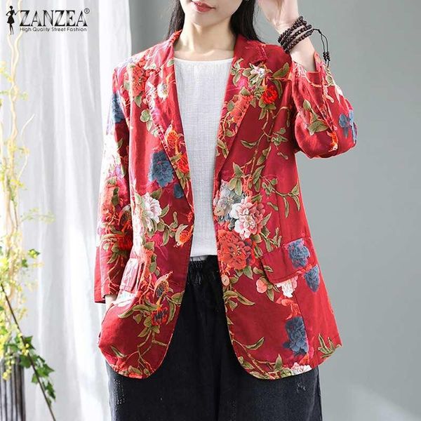 

zanzea 2020 kaftan autumn blazers women's printed coats causal single button cardigans female floral outwears plus size tunic, White;black