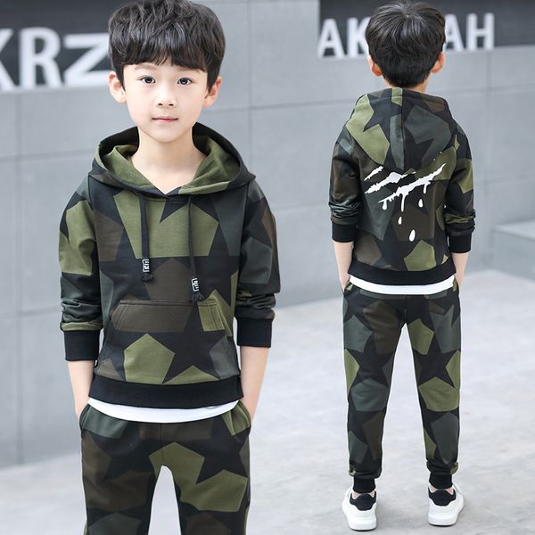 Teen Boys Clothes Set Kids Tracksuit Camouflage Costume Hoodies Tops Pants Children Clothing Boys Outfits 4 6 8 9 10 12 14 Years Y1105