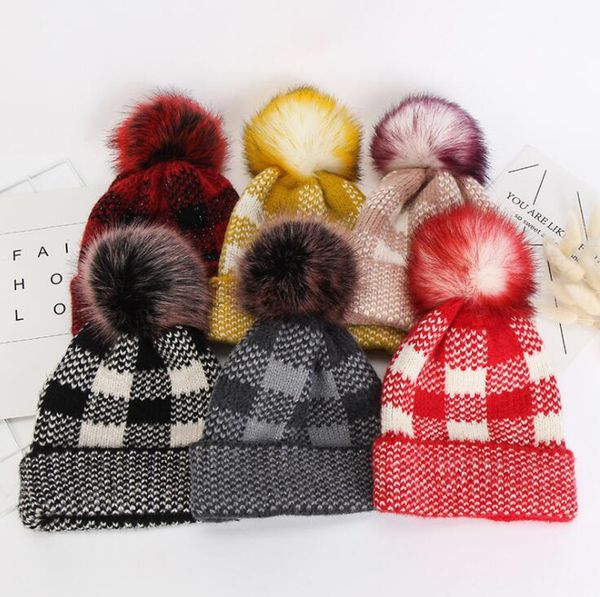 

модные женщины шапочка плед имитационной норка шерсть beanie шапка зимние шапки череп вязаной шапочка с pom pom мода спорт крючок шляпа ly11, Yellow