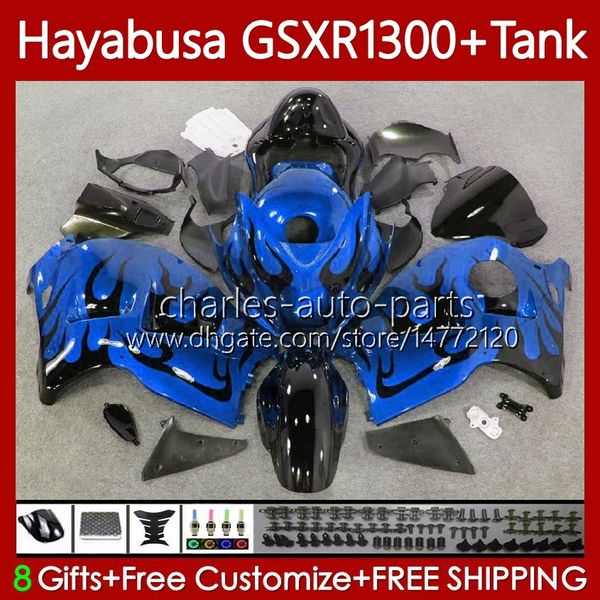 OEM Body + Tank para Suzuki Hayabusa GSXR 1300CC GSXR-1300 1300 CC 1996 2007 Chamas azuis 74No.204 GSX-R1300 GSXR1300 96 97 98 99 00 01 GSX R1300 02 03 04 05 07 Kit de justo