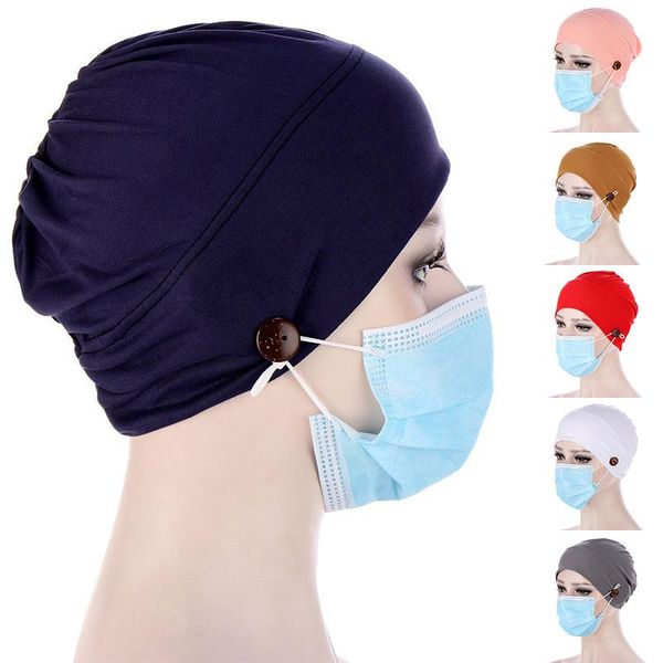 

Button Muslim Hijab Casual Bonnet Inner Hijabs Cap Women Turban Head Wrap Hat fashion Headscarf Turbant Caps Chemo Hats Headwear, Blue;gray
