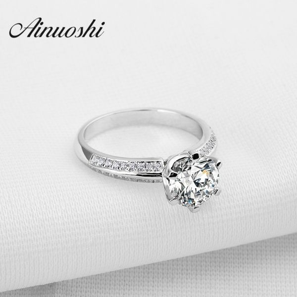 

ainoushi 925 sterling silver sona ring 2 carat bague diamant wedding ring engagement rings y200106, Slivery;golden