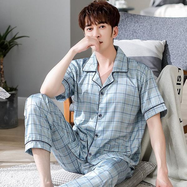 

pajamas men's summer short-sleeved trousers spring thin ice satin silk cardigan lounge pijama plus size -3xl sleepwear homewear1, Black;brown