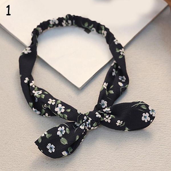 

retro women rabbit ear printing headband bowknot elastic iron wire hair bands leopard floral scrunchie hair accessories headwrap q sqciju