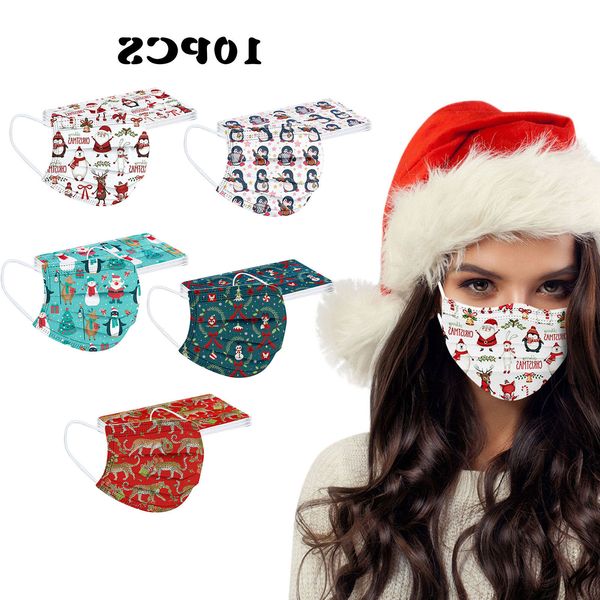 

10pc new printed face disposable high-quality christmas protective mask cover breathable mouth caps d3